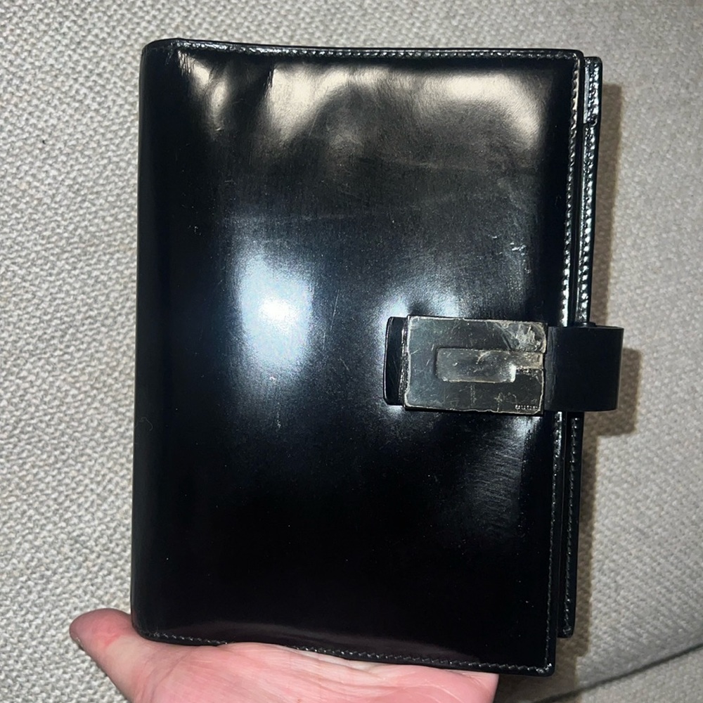 Gucci TOM FORD Black Patent Leather Agenda Notebook with Silver Hardware